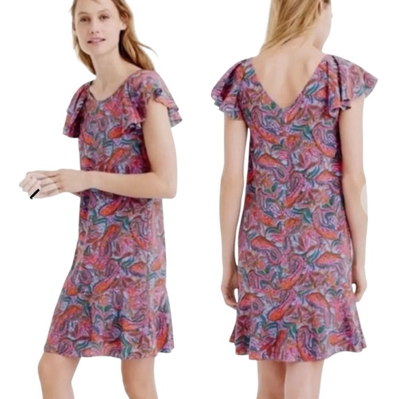 J. Crew Silk Paisley Flutter Sleeve Short Shift Dress Women’s 12 - Picture 1 of 10